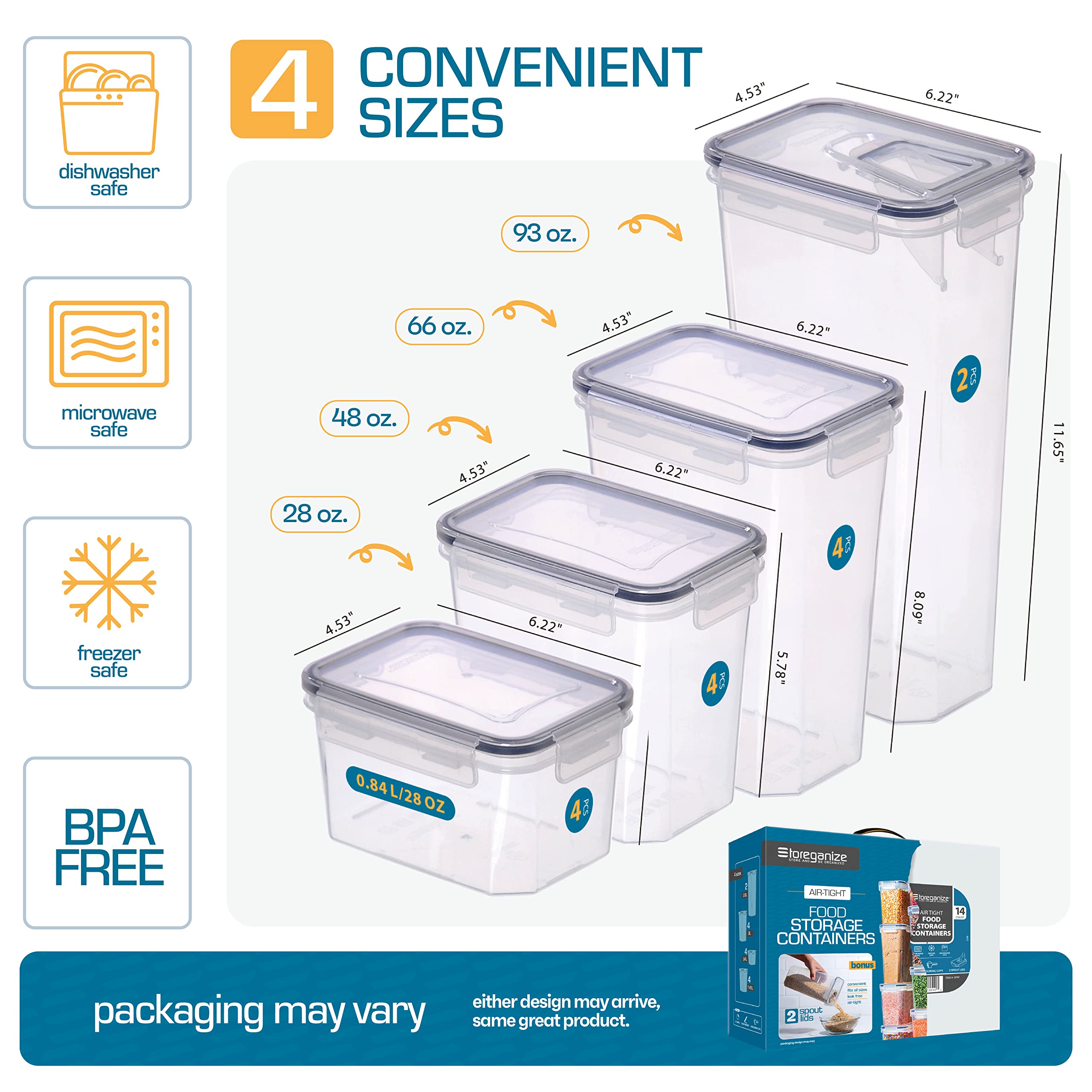 Airtight Pantry Storage Containers Set – 14 Piece Stackable Canisters with Pour Spout Lids, Labels & Scoop