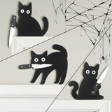 Black Cat Wooden Halloween Decorations – 3-Piece Set of Spooky-Cute Cat Figures for Indoor Home Décor (DRZS0090)
