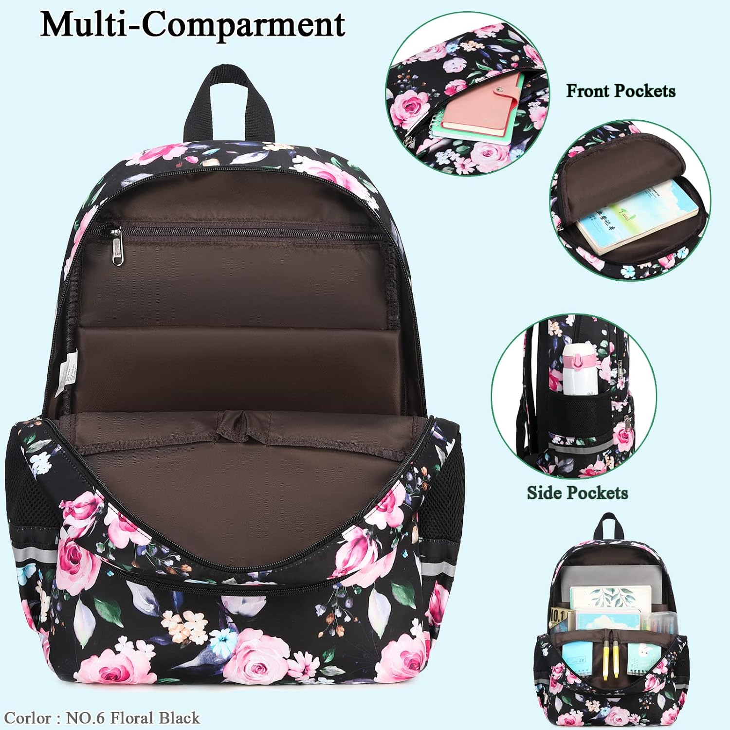 Floral Lake School Backpack Set with Insulated Lunch Bag