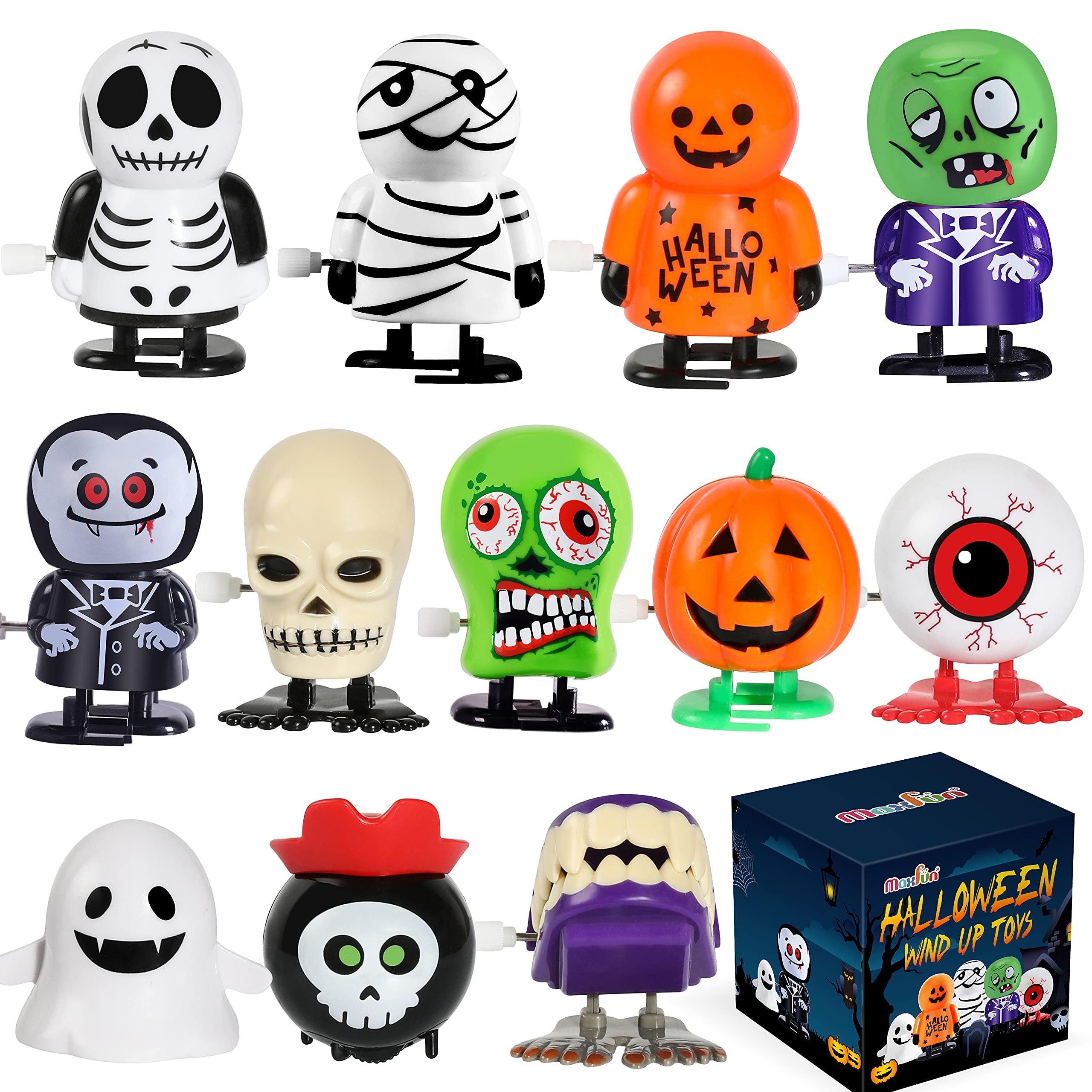 Halloween Wind-Up Toy Assortment – 12pcs Walking & Jumping Halloween Characters for Kids Party Favors