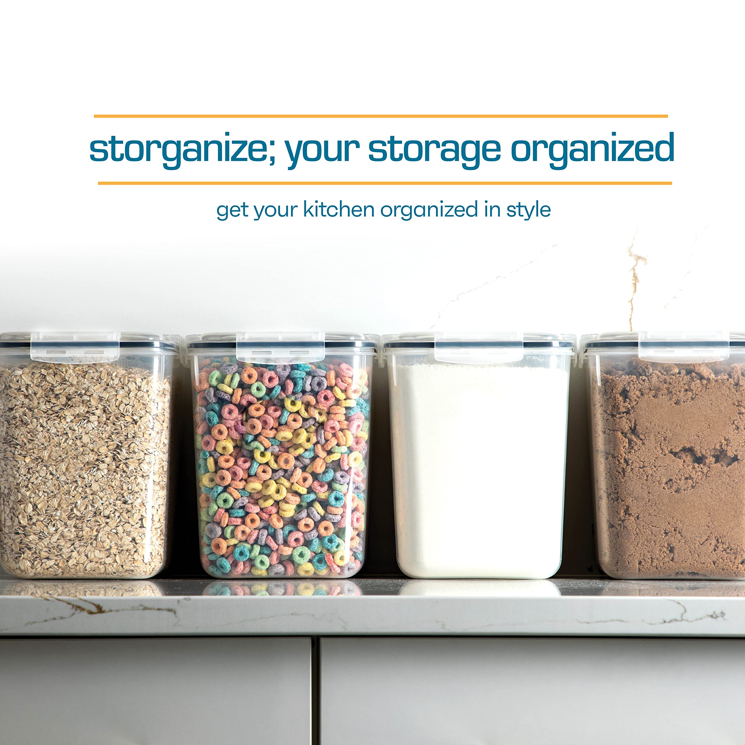 Large Airtight Rice Storage Containers Set – 4 Square 5.3L Pantry Canisters with Measuring Scoops & Labels