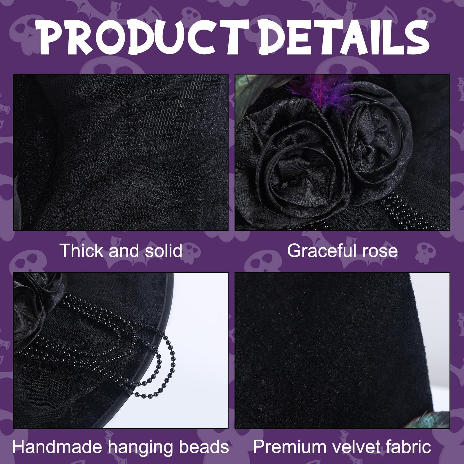 Purple Witch Costume Accessories Set – 3-Piece Halloween Kit with Black Hat, Wig & Striped Stockings