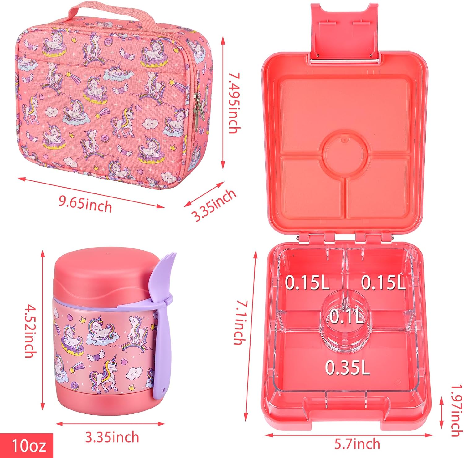 Pink Horse Bento Set with 10 oz Insulated Food Jar