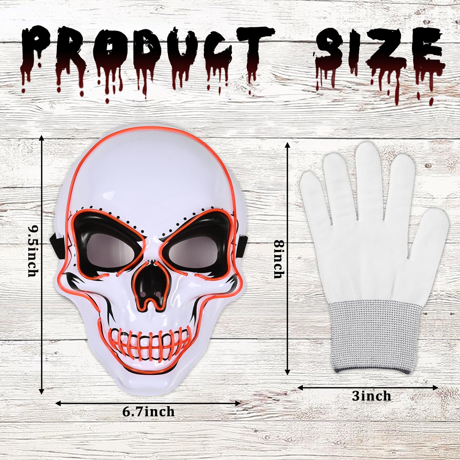 LED Light Up Mask & Gloves Set – Red Halloween Tech-Horror Costume with 3 Lighting Modes & Adjustable Fit