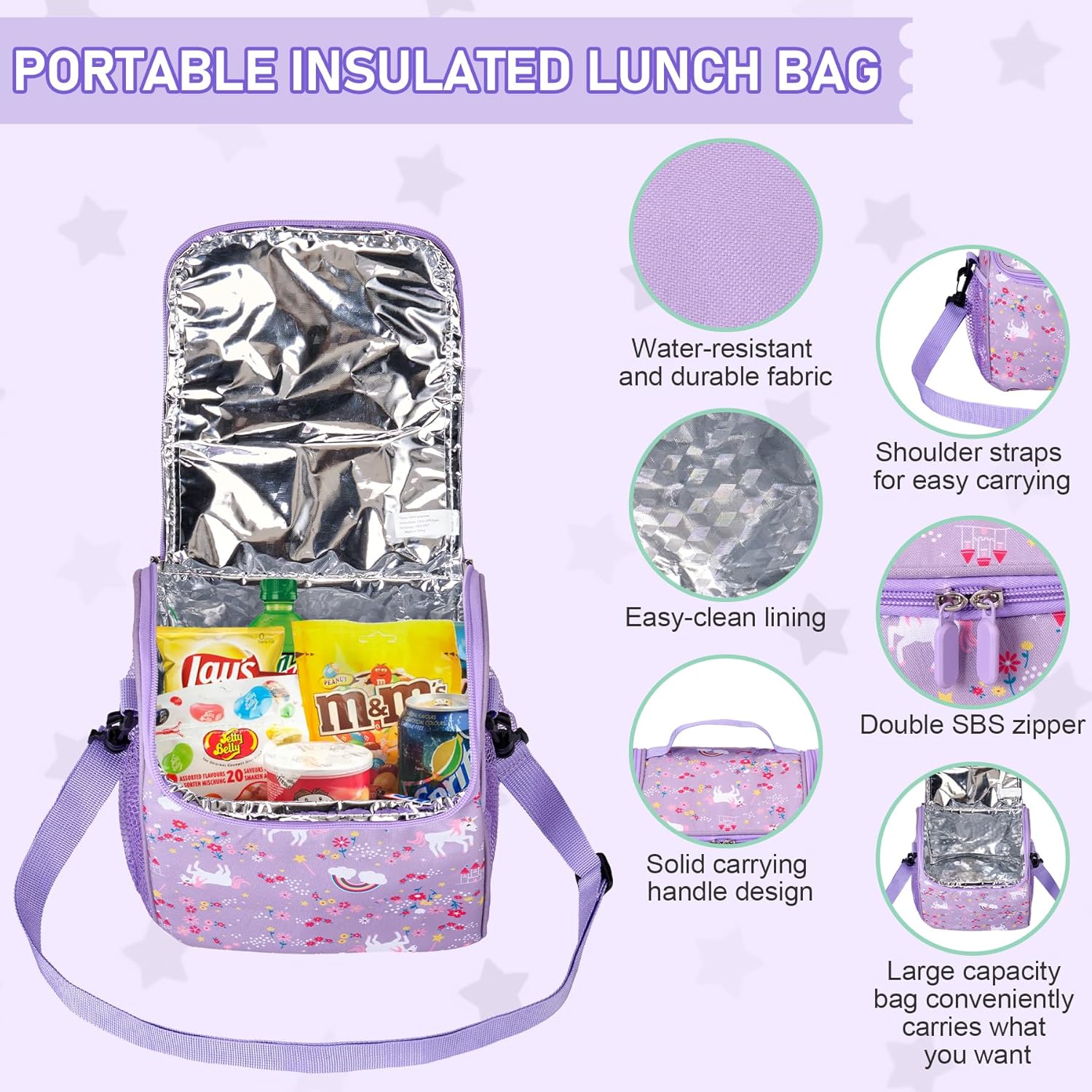 Kids Bento Lunch Box Set with 3 Compartments, 17 oz Food Jar, Insulated Bottle, Lunch Bag and Ice Pack