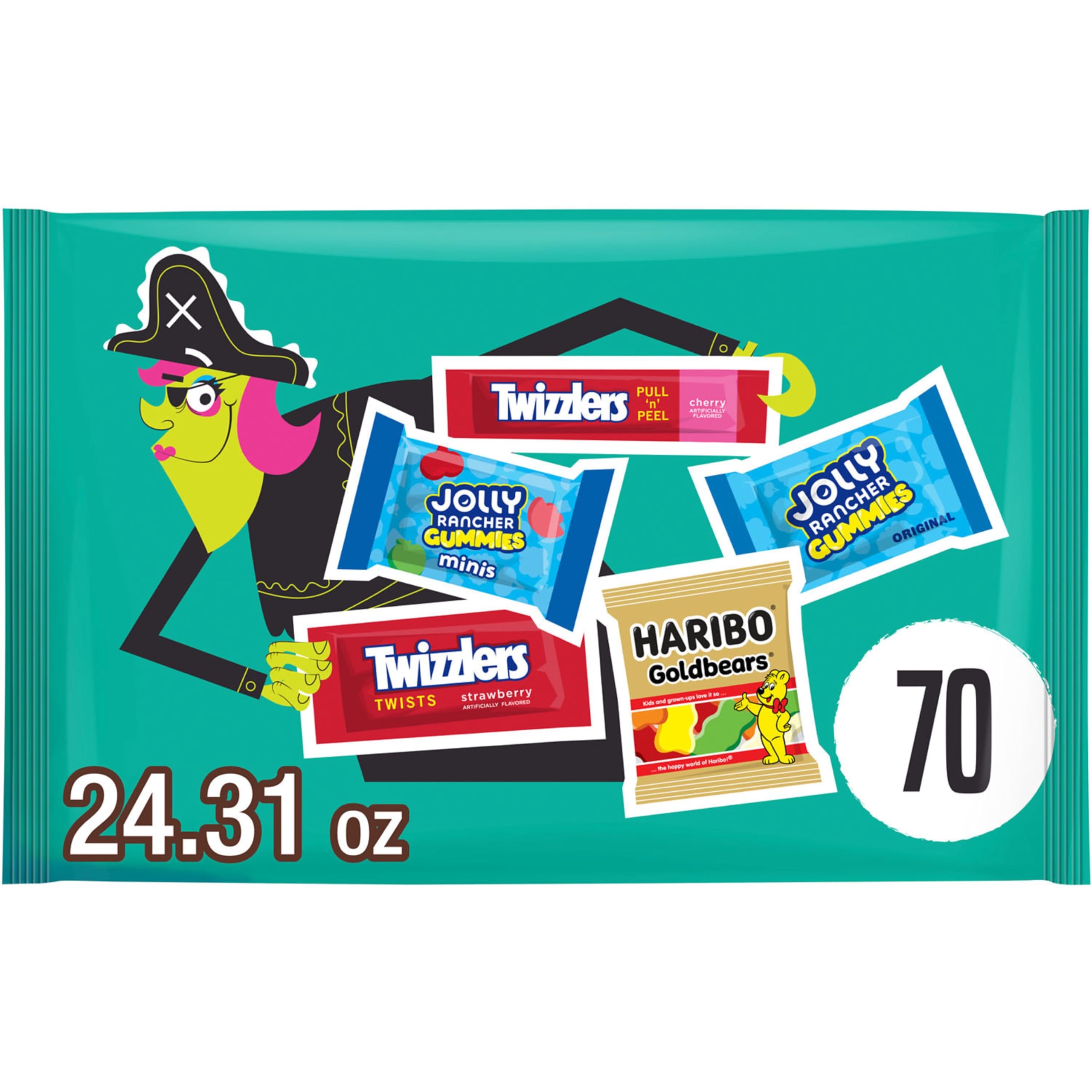 HARIBO, JOLLY RANCHER & TWIZZLERS Halloween Variety Bag – 70PCS Assorted Fruity Candy Mix for Parties & Trick-or-Treat 🍓🍒🍬