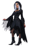 Black Hooded Witch Costume for Women – Elegant Lace Chest Dress with Bell Sleeves