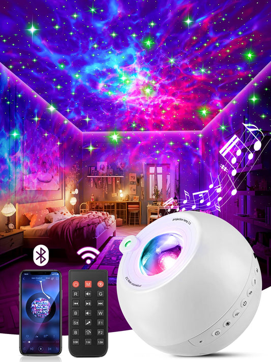 4-in-1 Galaxy Star Projector with Bluetooth Speaker – 15 Colors Aurora Night Light & White Noise Machine