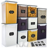 10-Piece Airtight Pantry Storage Containers Set – BPA-Free Stackable Dry Food Canisters with Labels & Measuring Cups (Black)