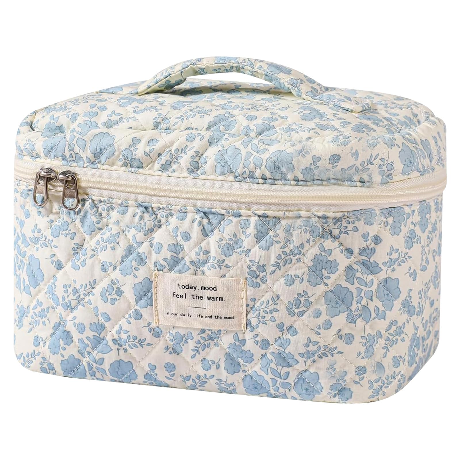 GOSECT Large Floral Makeup Bag for Women – Cotton Travel Cosmetic & Toiletry Organizer (Baidilanhua)