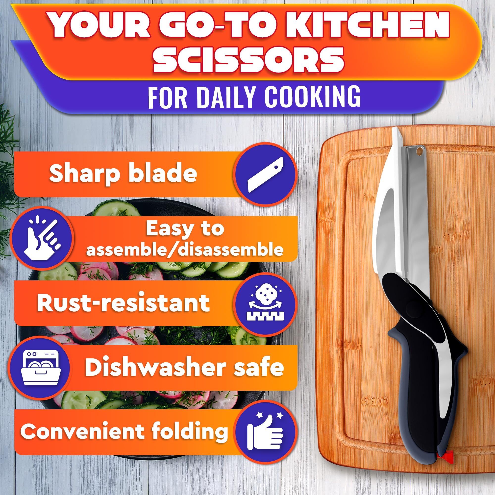 2-in-1 Kitchen Smart Cutter Scissors with Cutting Board – Vegetable & Food Prep Shears