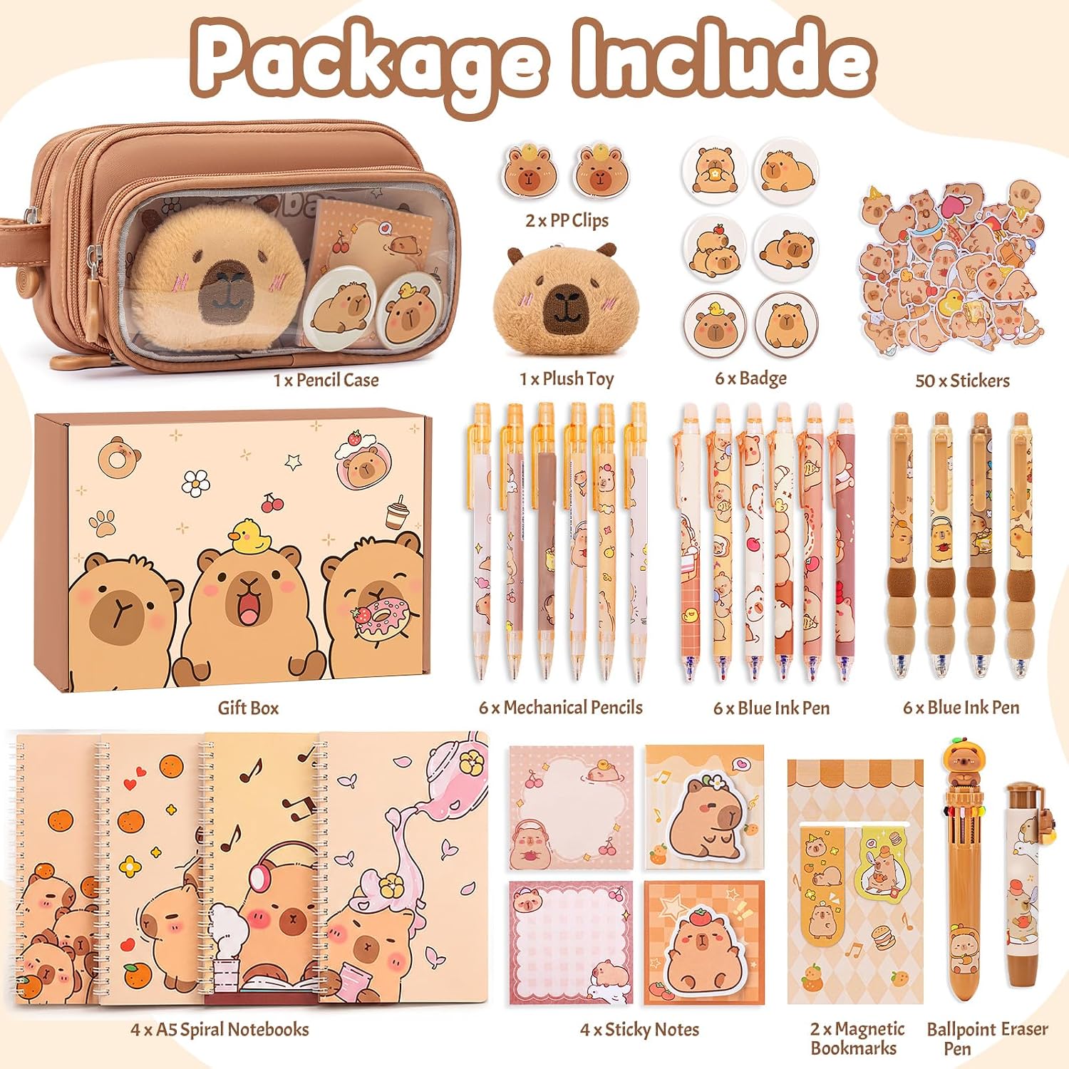 Brown Capybara 92-Piece Stationery Gift Set