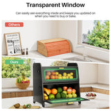 Large 2-Tier Bread Box with Adjustable Ventilation – Magnetic Door Bamboo Tray Bread Storage (Black)