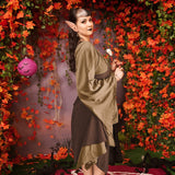 Women’s Medieval Renaissance Corset Dress Set – Khaki & Dark Khaki Elven Archer Costume with Long Ears 🏹✨