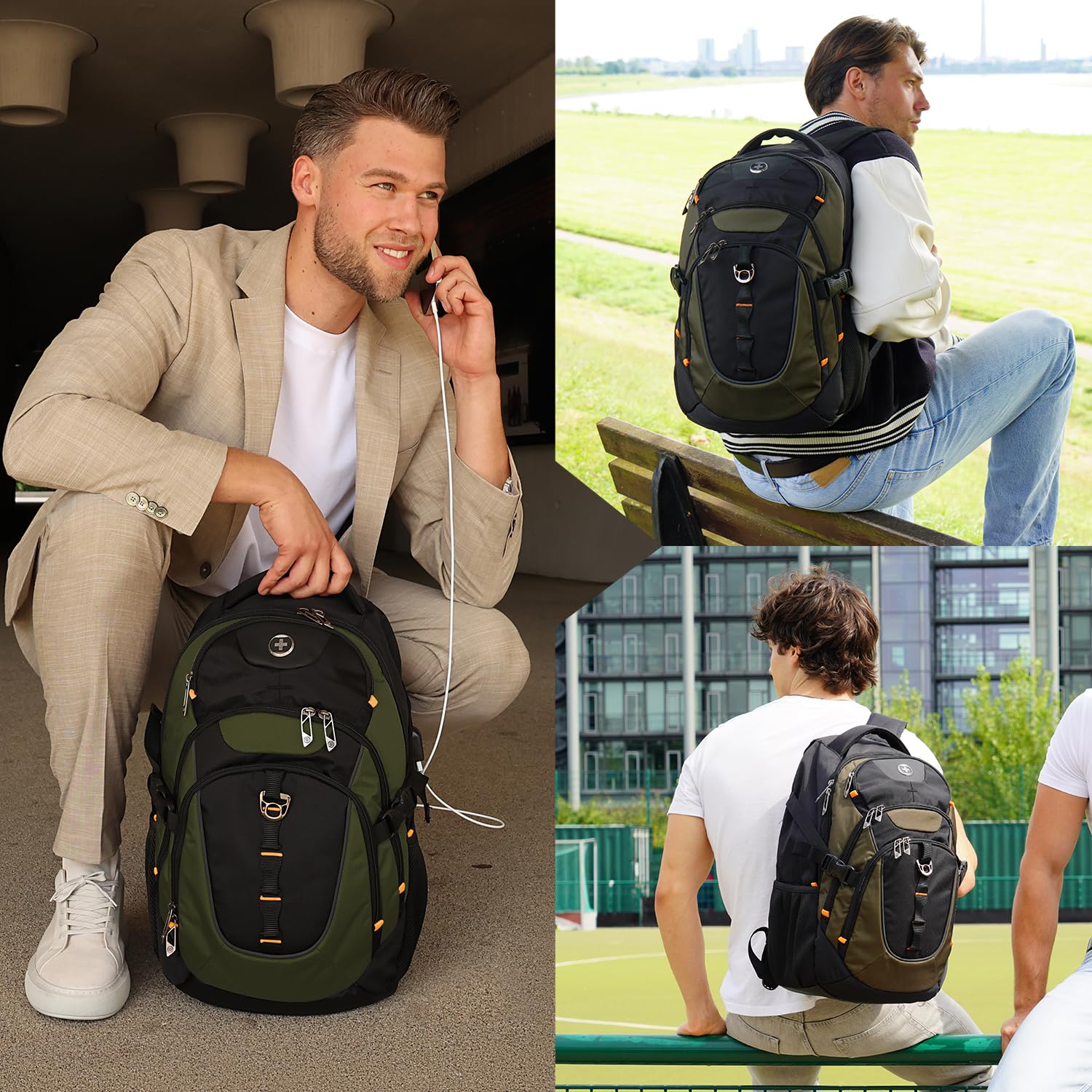 Swissdigital Design 31L Laptop Backpack with USB-C Charging & RFID Protection – Olive Black