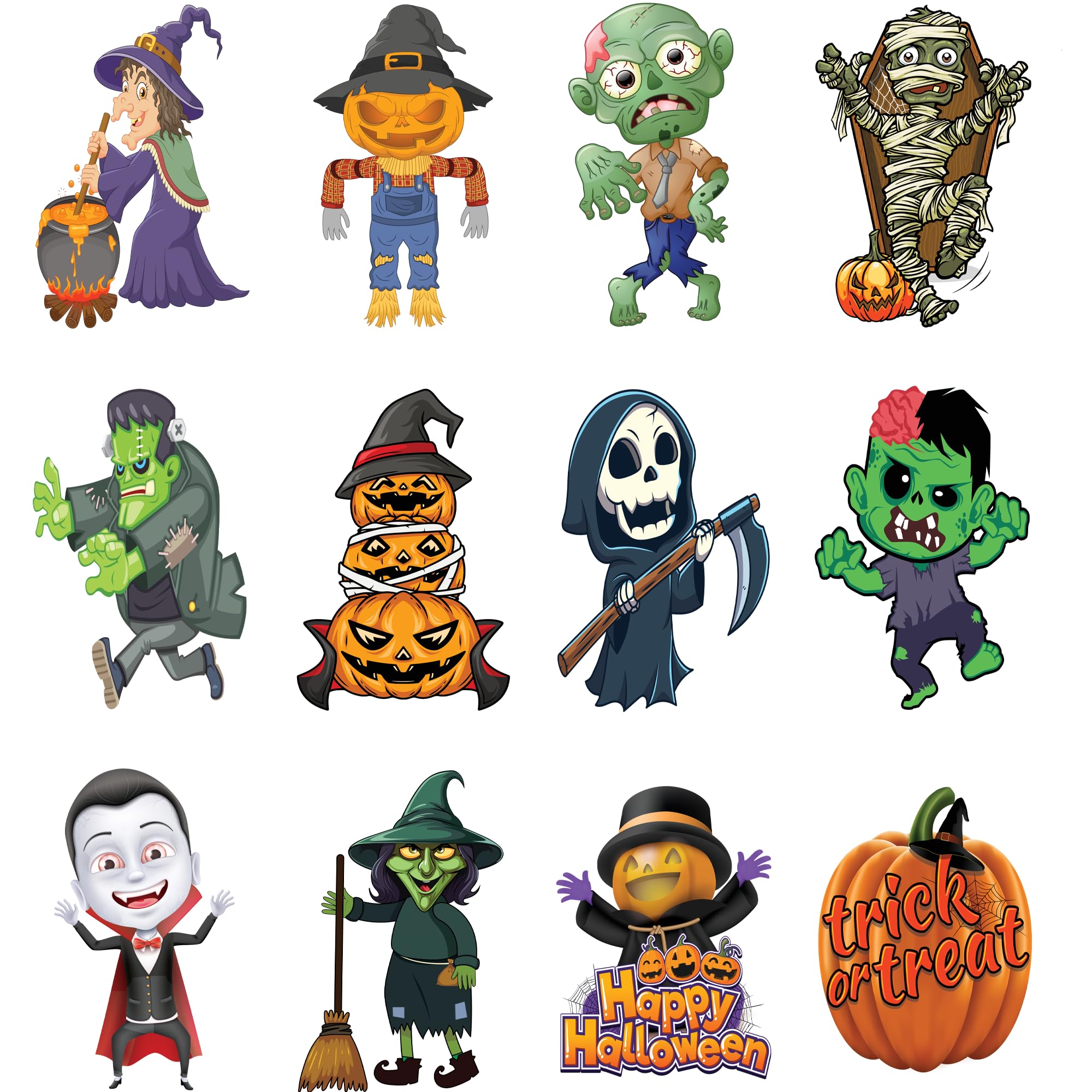 12-Pack Large Halloween Character Wall Cutouts – Mummy, Witch, Vampire, Zombie & Pumpkin Decorations