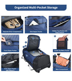 86L Foldable Rolling Duffel Backpack with Wheels – Extra Large Waterproof Convertible Travel Bag with Shoe Compartment (Blue)
