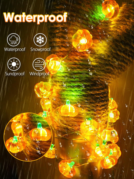 30 LED Orange Pumpkin String Lights – Battery Operated Fairy Lights with Remote, 8 Modes & Timer for Halloween & Fall Décor