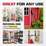 Effektivtools Self-Adhesive Mop & Broom Holder – Stainless Steel Wall Mount Organizer with 4 Clamps, 3 Hooks & Towel Clips (Clear)