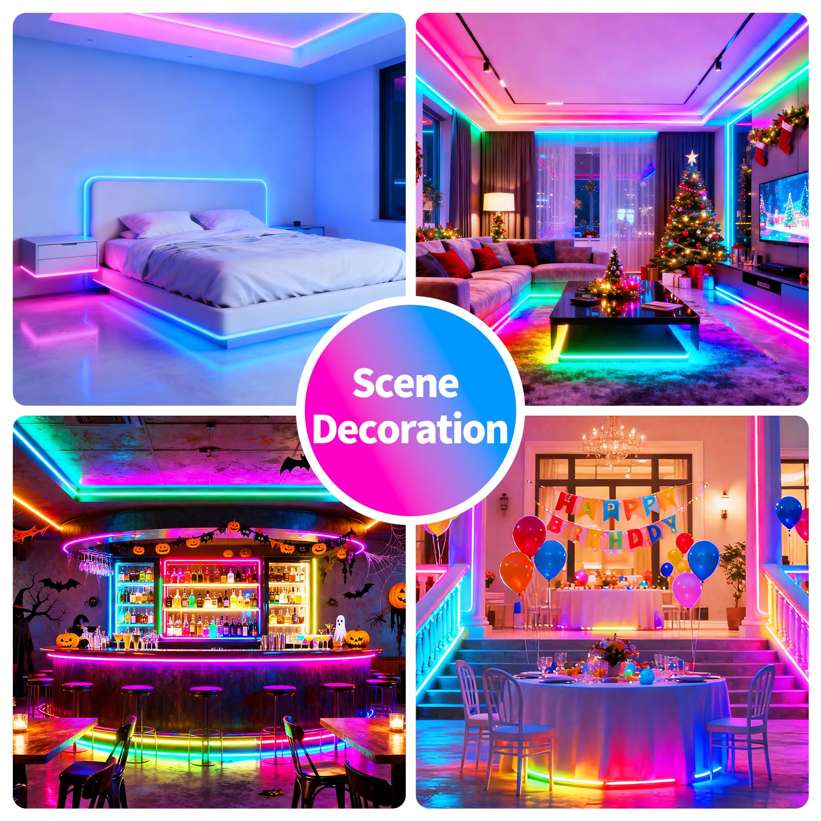 Smart RGB LED Strip Lights with Music Sync, App & Remote Control – 16 Million Colors (Indoor Use)