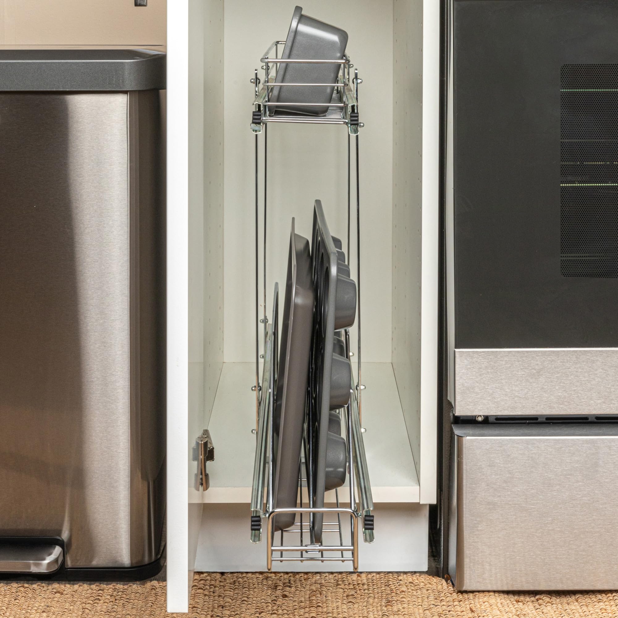 Household Essentials Glidez 2-Tier Pull-Out Cookware Organizer – Chrome Slide-Out Rack with Dual Storage Levels