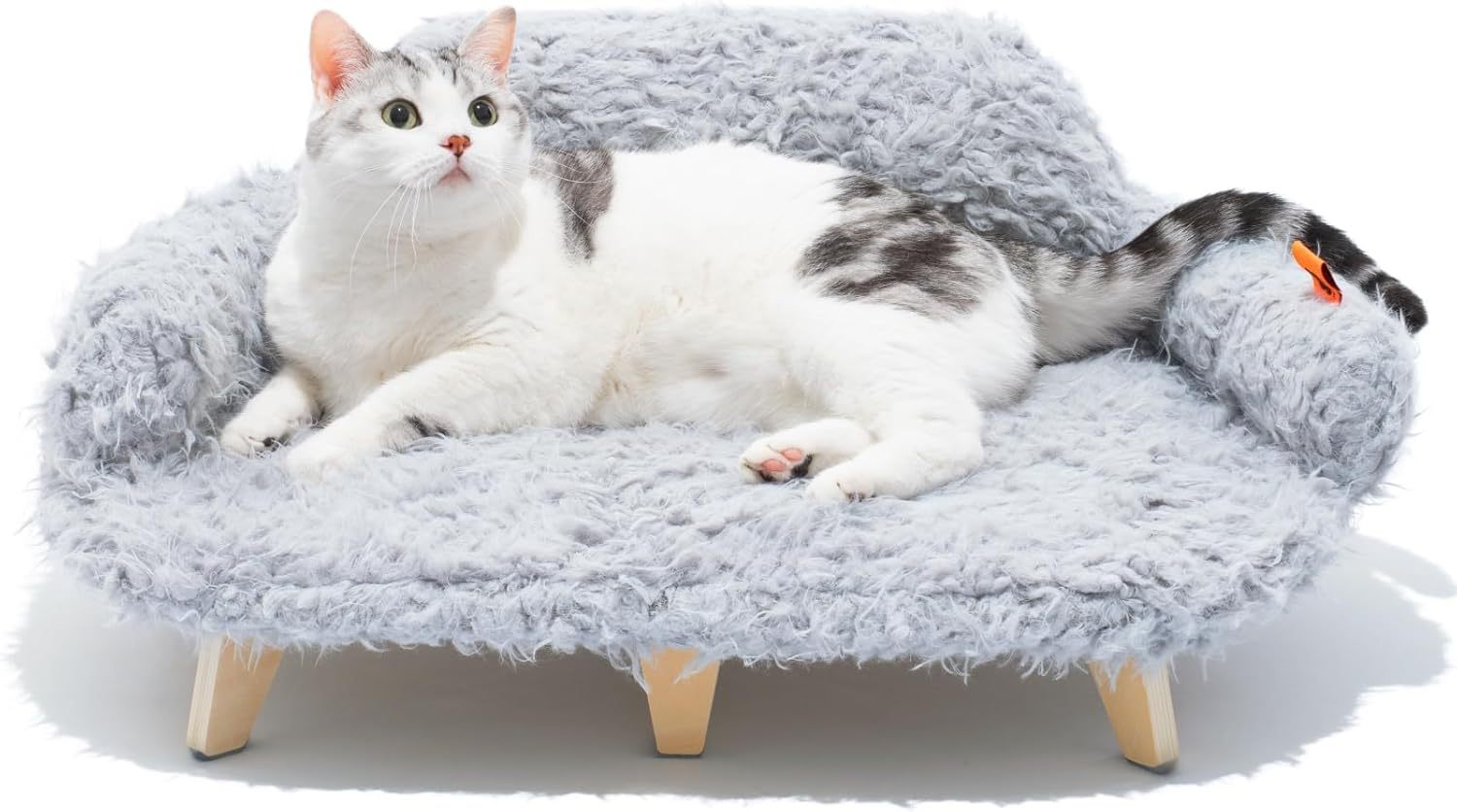 Mewoofun Elevated Cat Bed – 26"x18.3"x8.5" Wooden Pet Sofa with Washable Cover for Cats & Small Dogs, Grey
