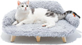 Mewoofun Elevated Cat Bed – 26"x18.3"x8.5" Wooden Pet Sofa with Washable Cover for Cats & Small Dogs, Grey