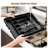 Expandable Silverware Drawer Organizer – Adjustable Cutlery Tray with Deep Compartments (Black)
