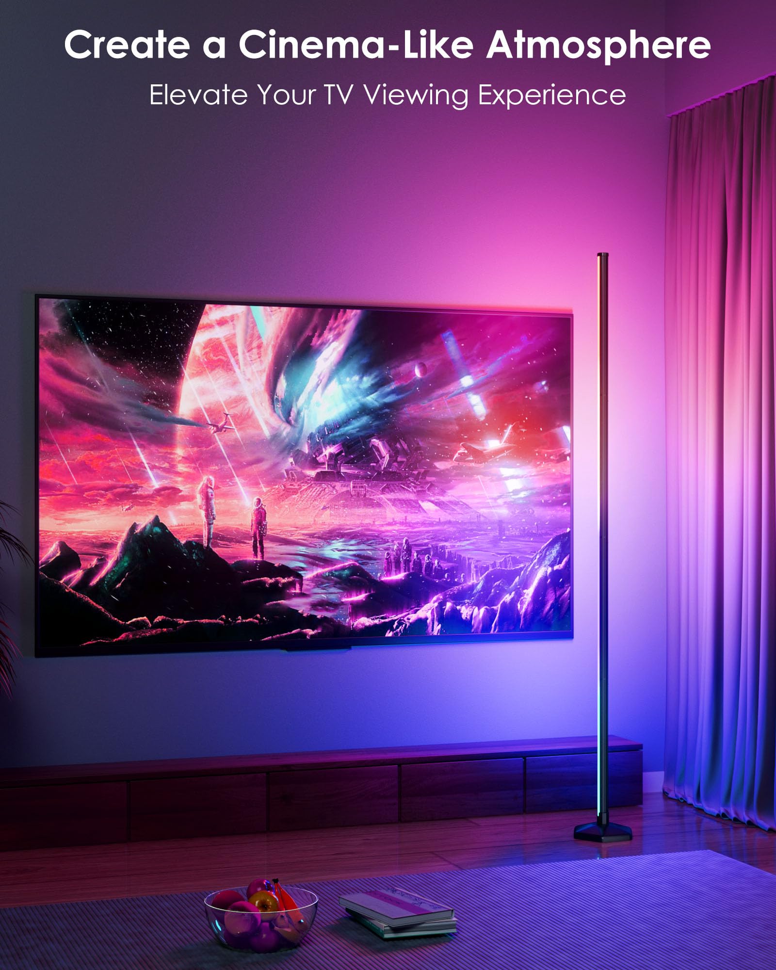 RGB+IC Smart Corner Floor Lamps (2PCS Set) – 65” Dynamic LED Ambient Lighting with App & Music Sync – Black