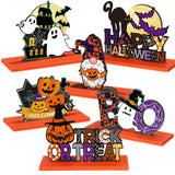 6-Piece Wooden Halloween Table Centerpieces 🎃 Cats, Ghosts & Bats – Festive Multicolor Home Decorations