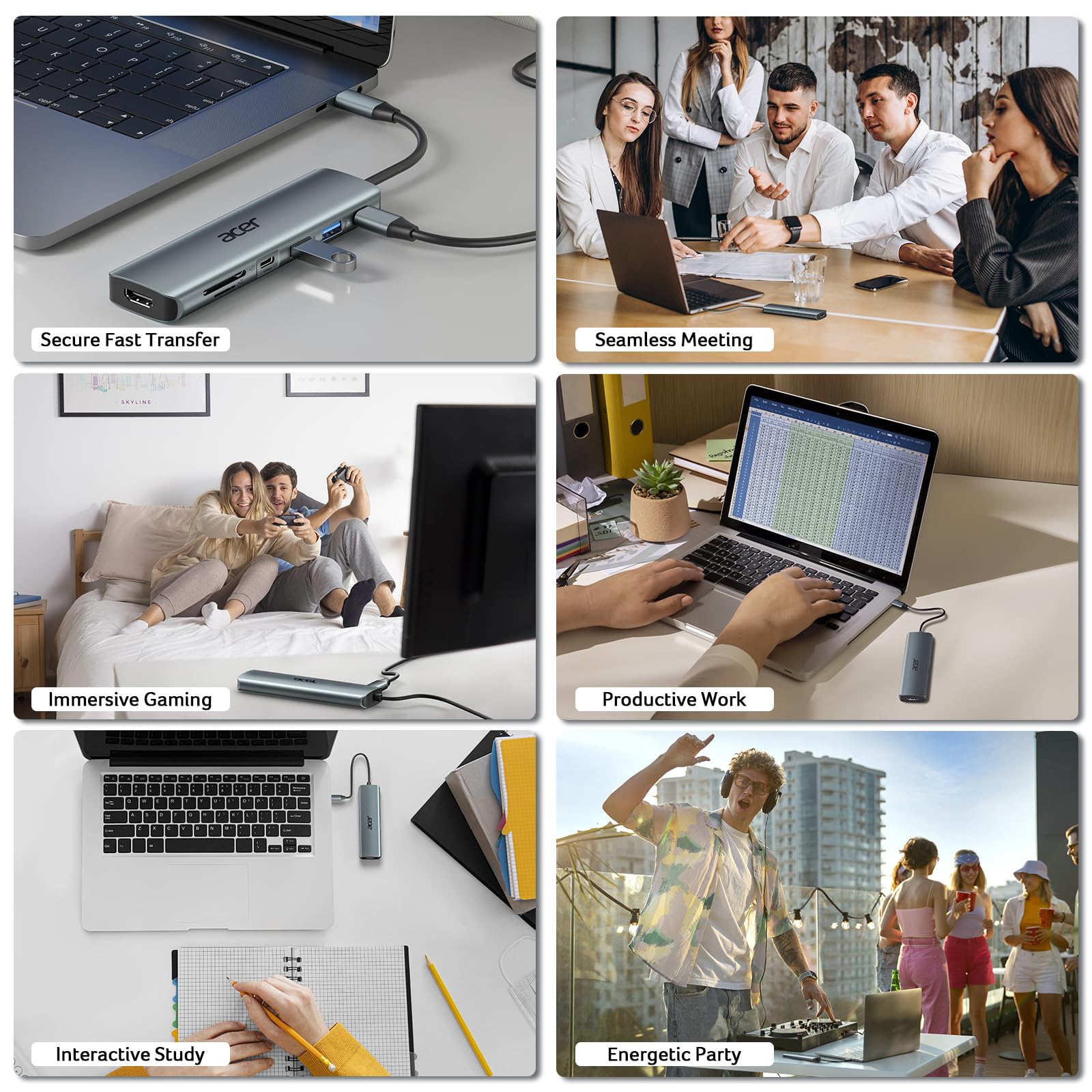 7-in-1 USB-C Hub Adapter with 4K HDMI & 100W Power Delivery – Aluminum Multiport Laptop Dock Space Grey