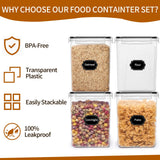 Large Airtight Pantry Storage Containers – 4-Piece 5.2L Cereal & Flour Container Set with Labels (Black)
