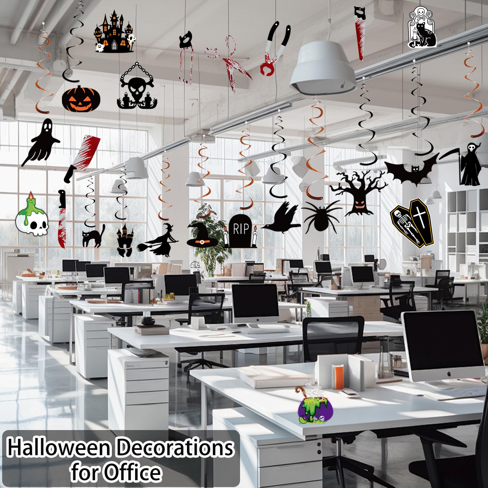 Halloween Hanging Swirl Decorations Set 🎃 – 60-Piece Indoor & Outdoor Party Kit with Ghosts, Bats & Pumpkins