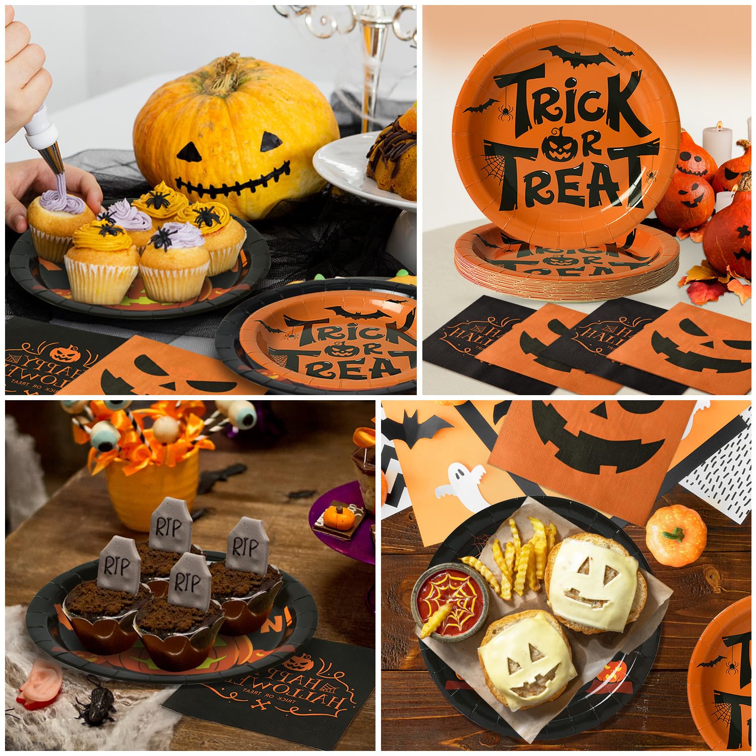 Halloween Jack O’Lantern Tableware Set – 96 Pcs Plates & Napkins for 24 Guests Party Supplies