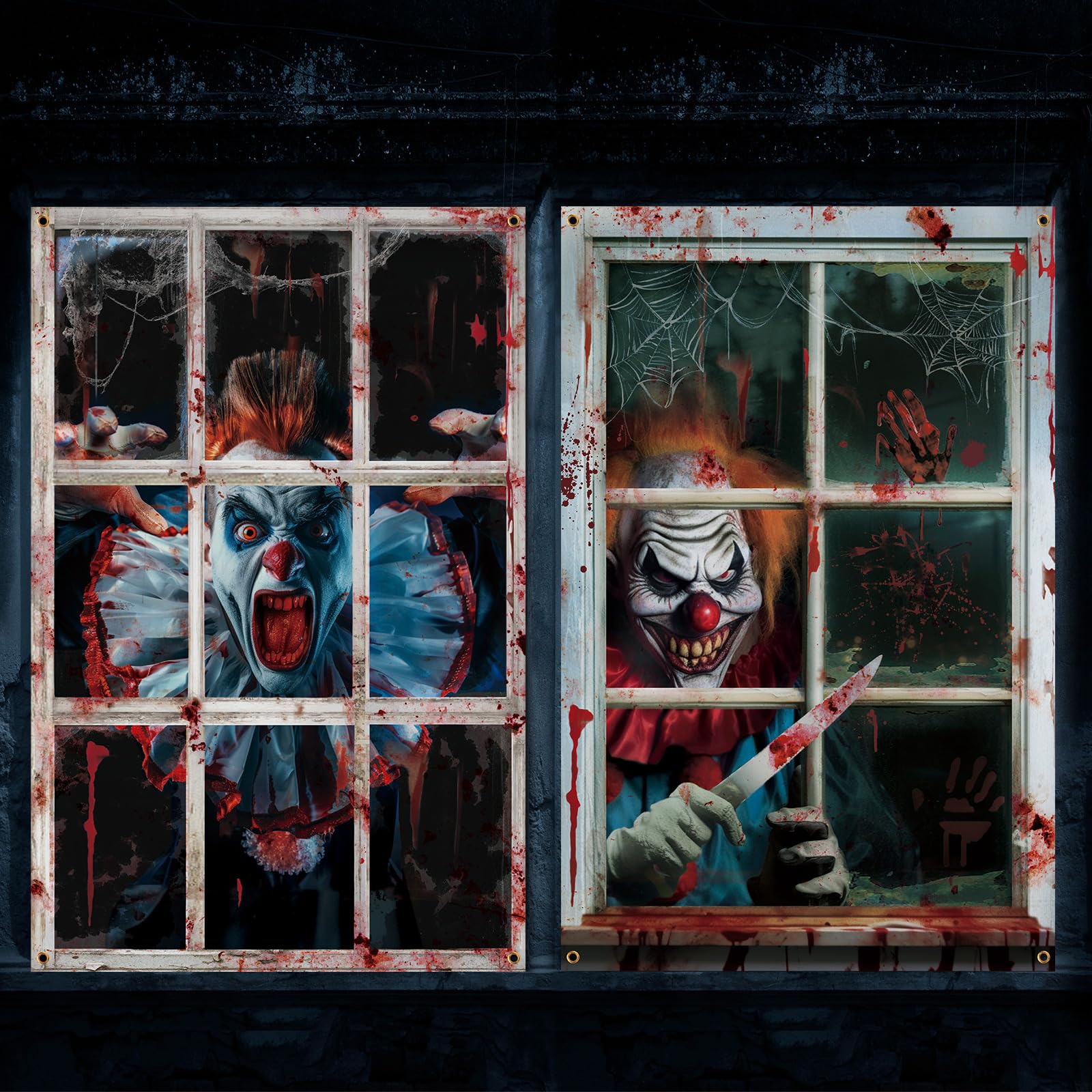 Clown-Themed Halloween Curtains – 2PCS Creepy Window Decorations for Haunted House & Party Décor