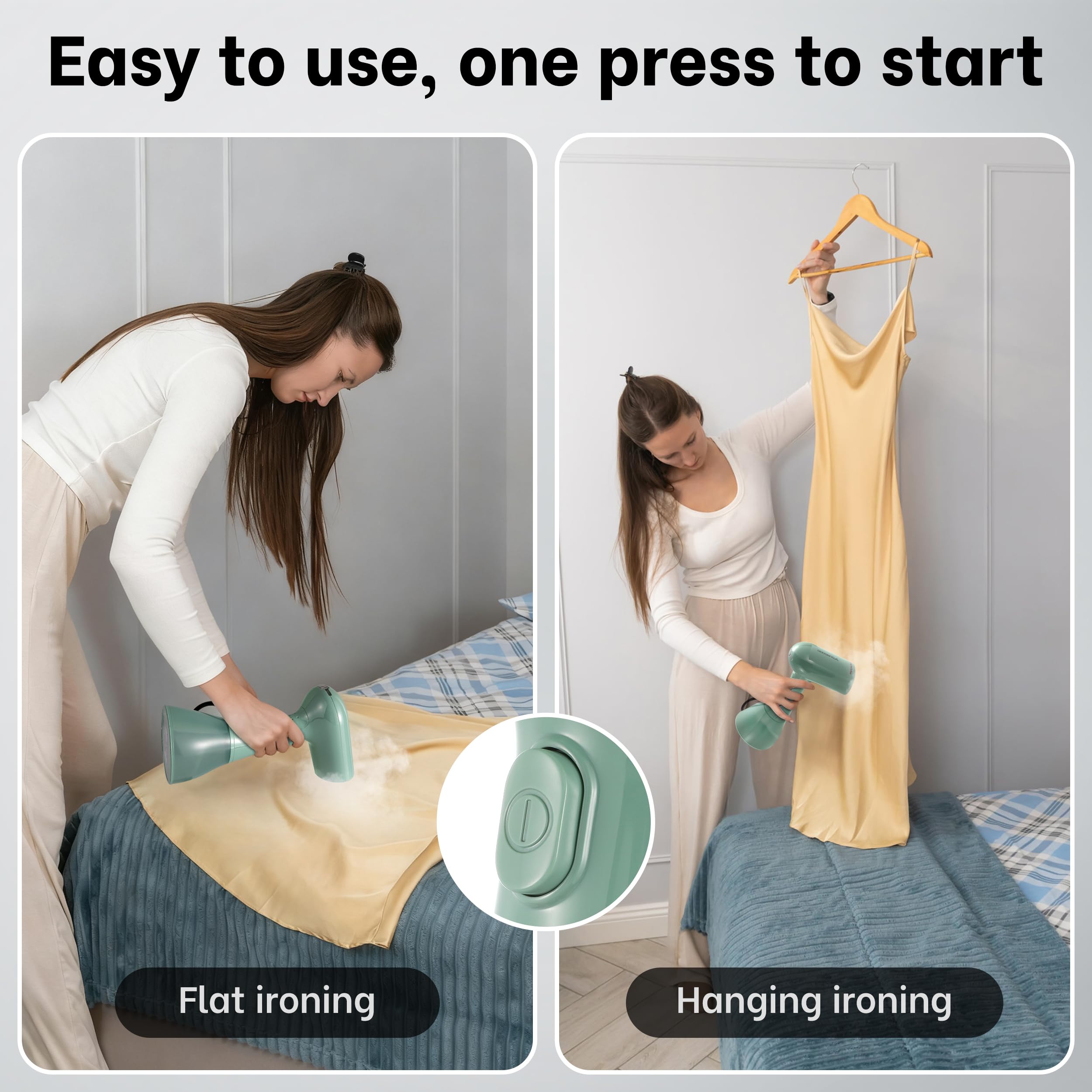 1500W Powerful Handheld Garment Steamer with 400ml Tank, Fast Heat Portable Wrinkle Remover for Travel & Home