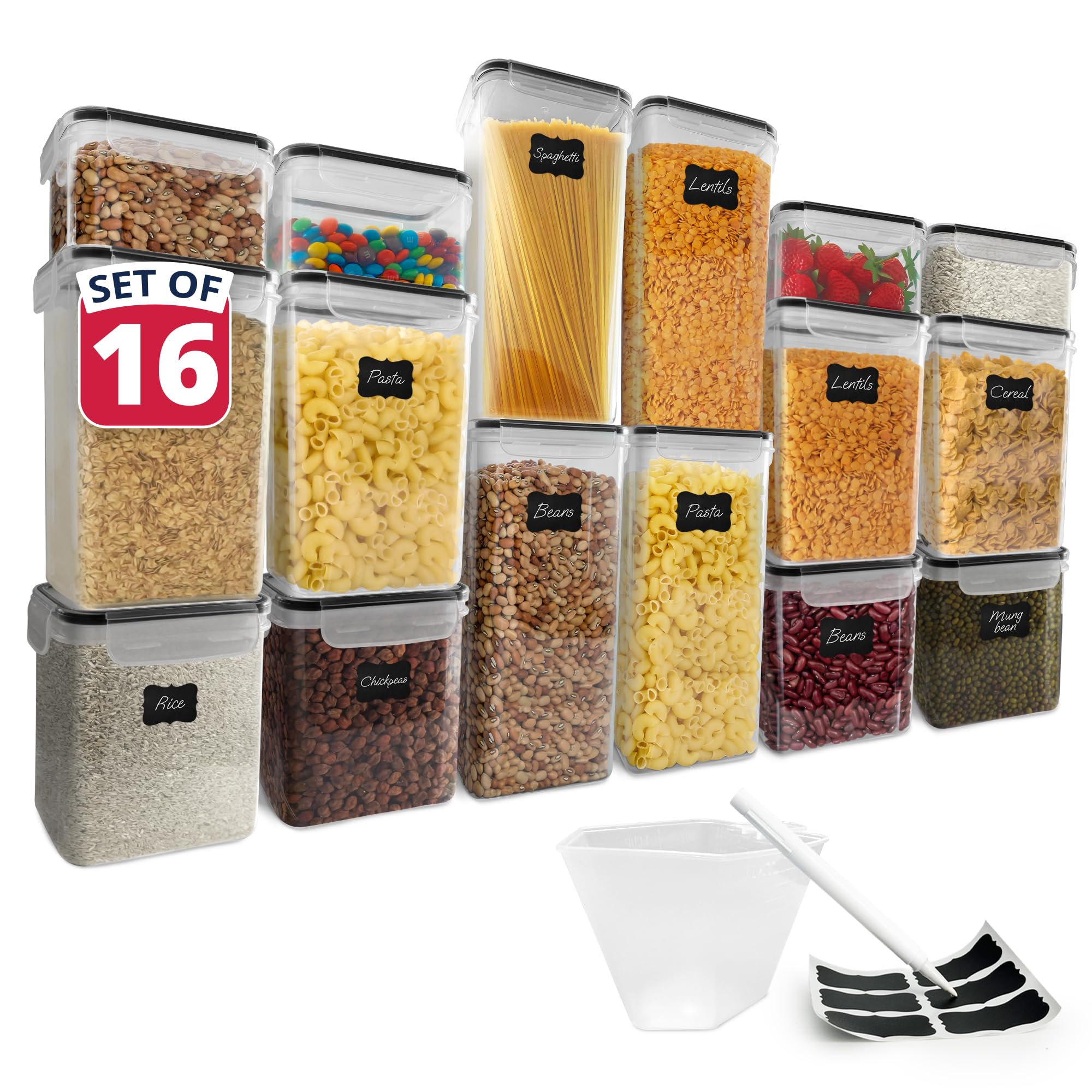 16-Piece Airtight Food Storage Containers Set – BPA-Free Leak-Proof Stackable Pantry Organizer with Labels