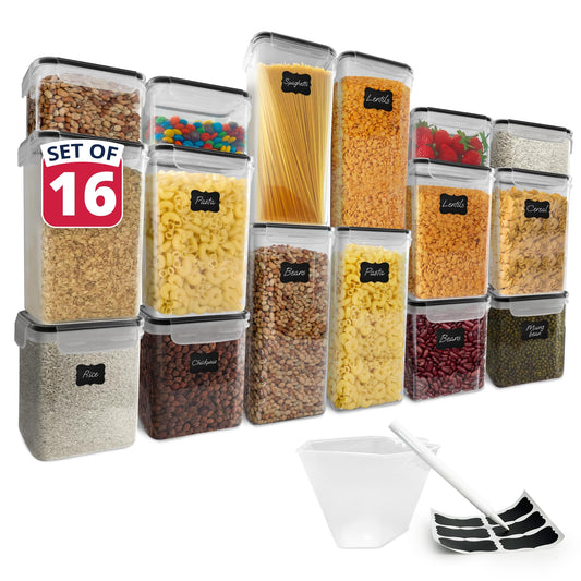 16-Piece Airtight Food Storage Containers Set – BPA-Free Leak-Proof Stackable Pantry Organizer with Labels
