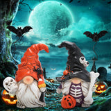 Hodao Halloween Gnome Duo – 2pcs Handcrafted Spooky Figurines with Skeleton Details, Pumpkins & Spider Hats for Indoor Décor