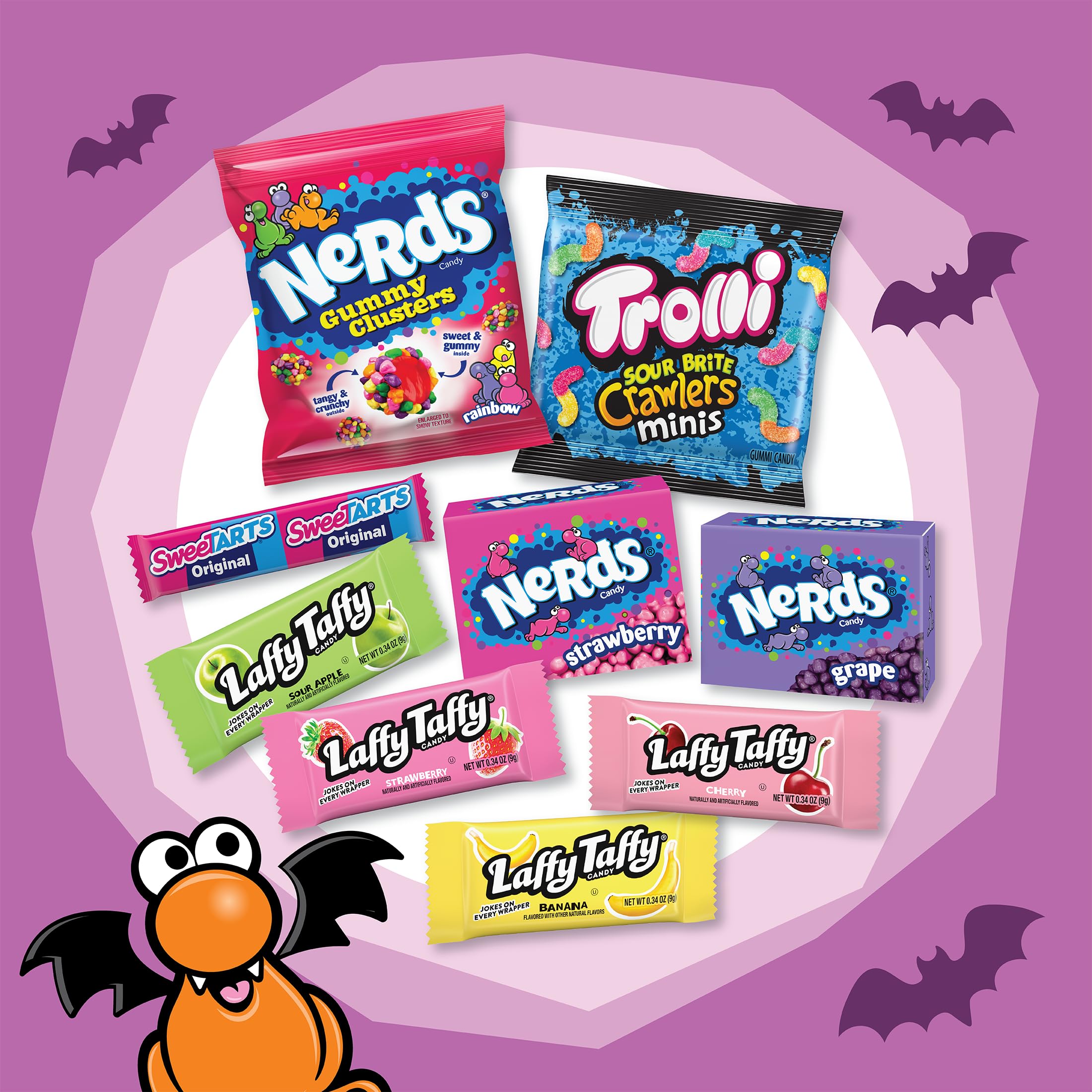 Halloween Candy Variety Pack – 180 Count Assorted Favorites (NERDS, Trolli, SweeTARTS, Laffy Taffy & More) – Individually Wrapped Treats