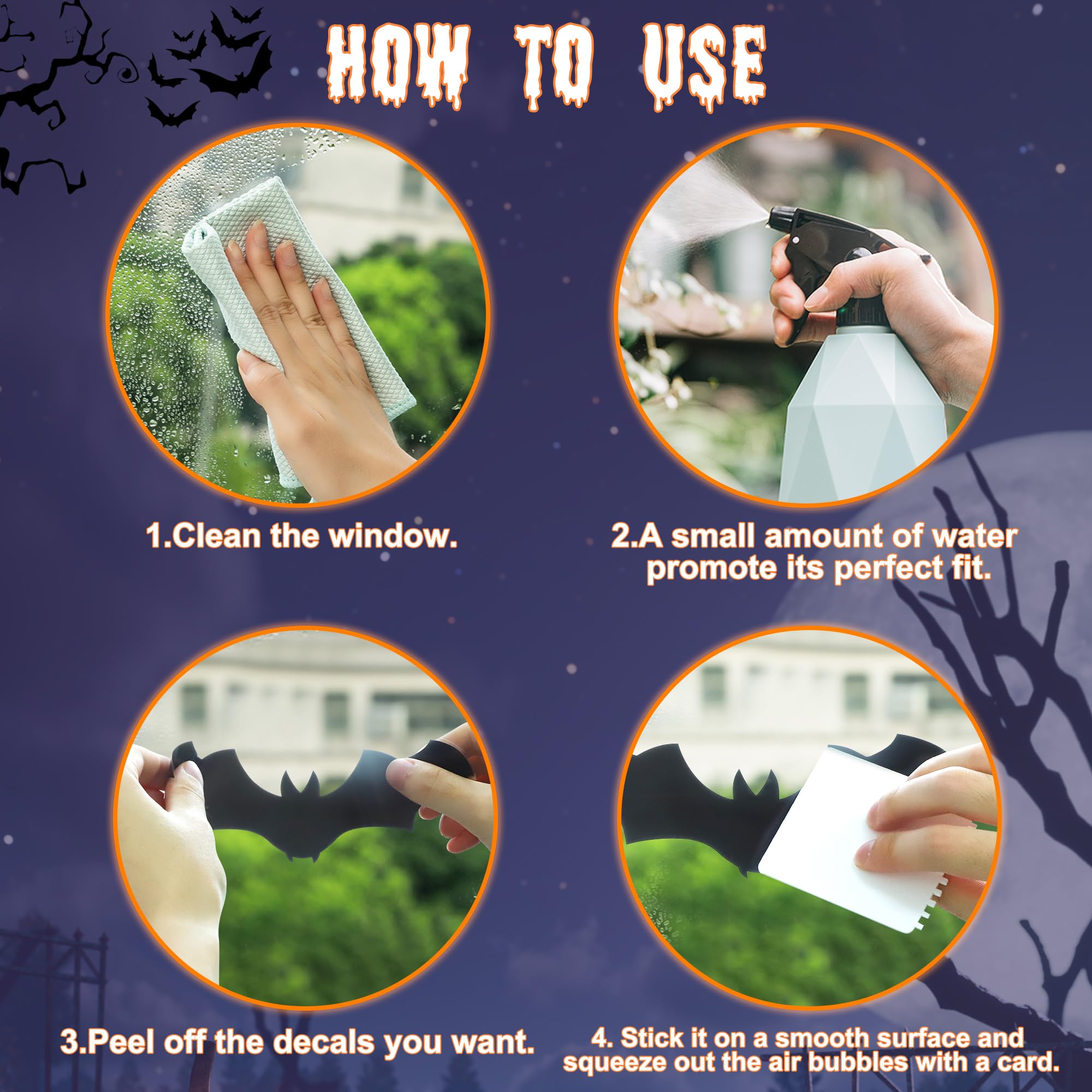 Extra-Large Halloween Window Clings – Reusable Double-Sided Witch & Bat Stickers for Glass, Mirrors & Doors