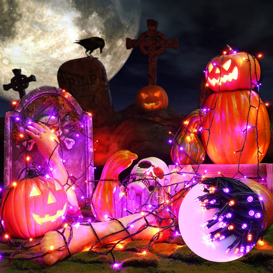 114Ft Orange & Purple Halloween String Lights – 300 LEDs, 8 Modes, Timer & Memory, Indoor/Outdoor Décor