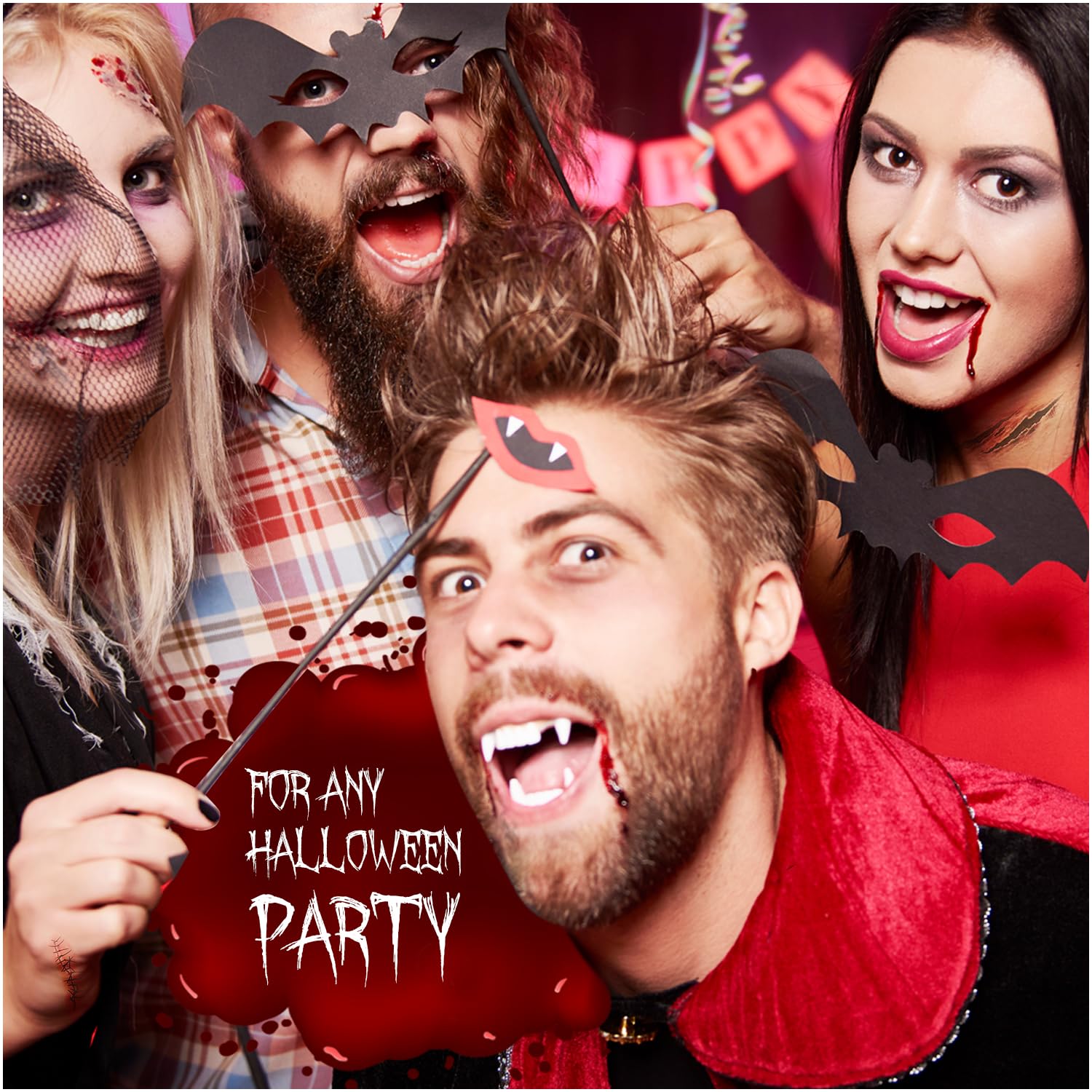 Vampire Makeup & Accessory Kit – Complete Halloween Set with Fake Blood, Fangs, Tattoos, White Face Paint & Necklace