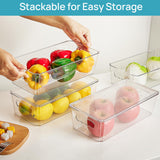 Clear Storage Organizer Bins with Lids & Handles – Stackable Refrigerator and Pantry Containers (12” Size)