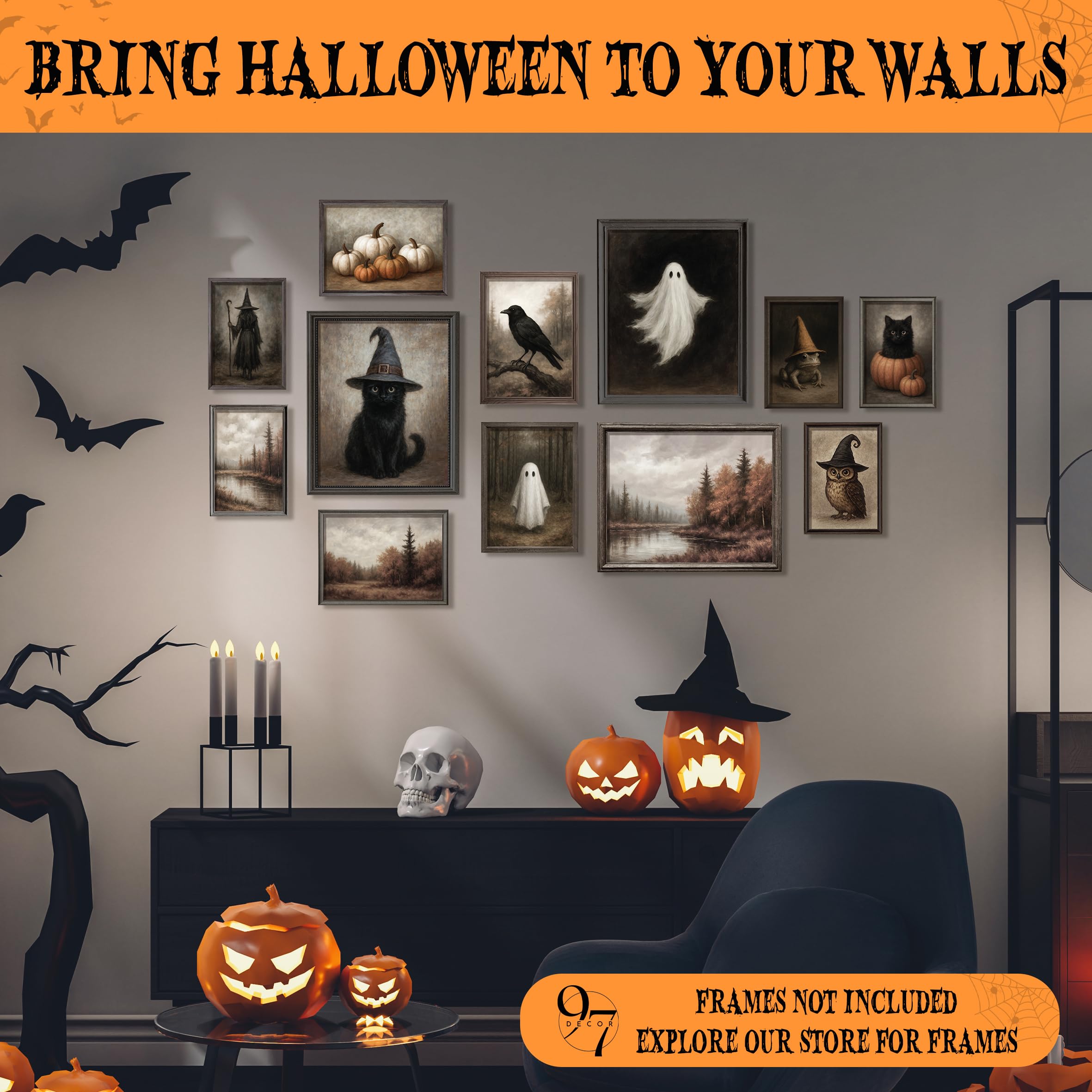 Halloween Wall Art Prints Set – 10PCS Vintage Gothic Posters & Ghost Aesthetic Decor for Bedroom & Living Room