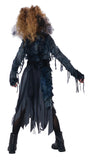 Women’s Charcoal Gothic Dress – Fringed Halloween Costume with Sheer Waist Tie 🖤👻