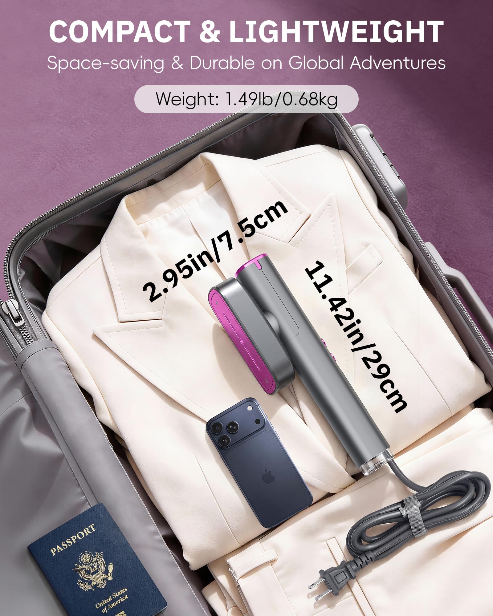 Dual Voltage 2-in-1 Handheld Garment Steamer Iron 1000W Portable Travel Wrinkle Remover with Rotating Head