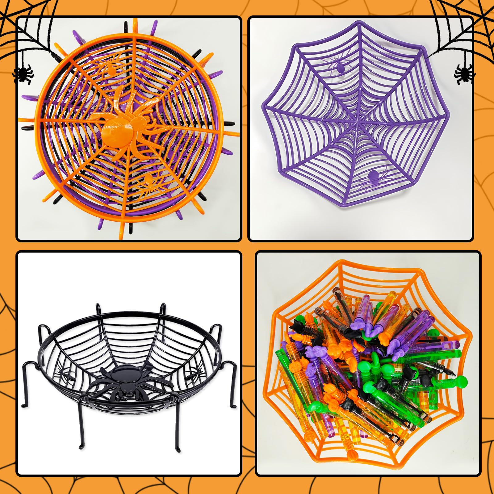 6-Pack Spider Web Candy Bowls – Halloween Snack & Treat Holders (Black, Orange, Purple