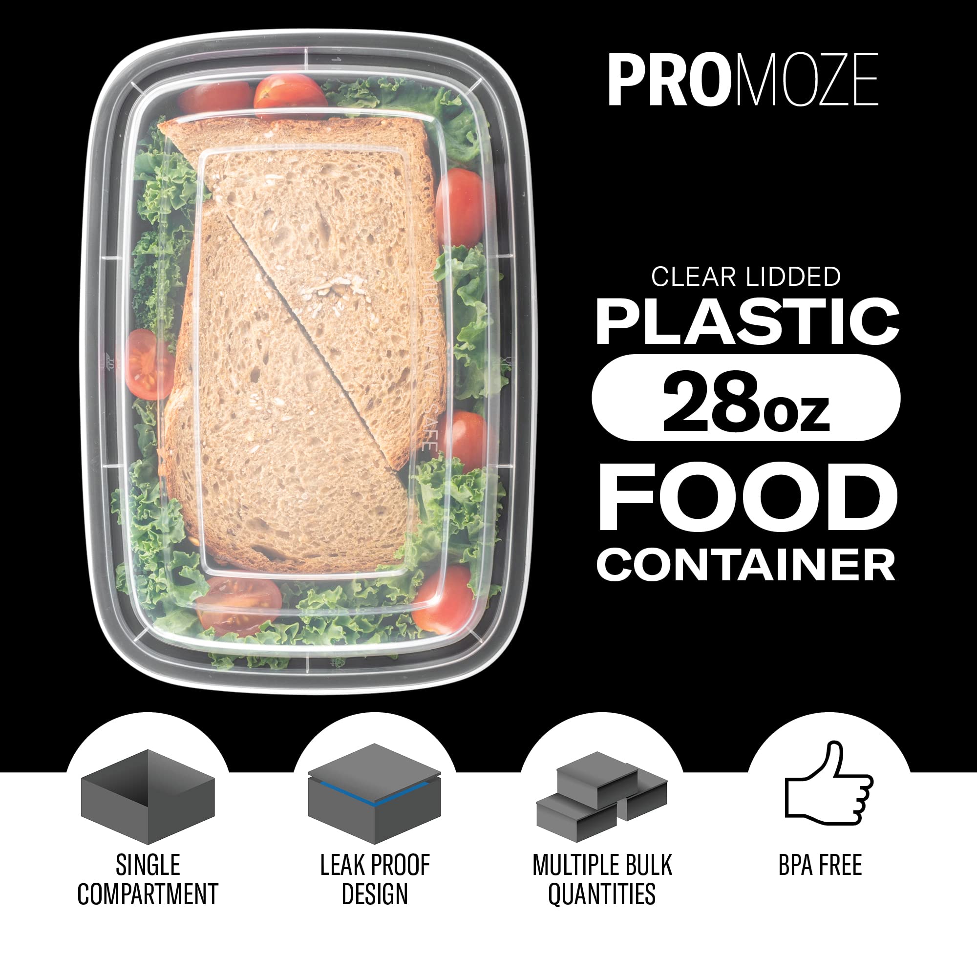 Single-Compartment Meal Prep Containers – 50 Pack Leak-Proof To-Go Food Storage Boxes