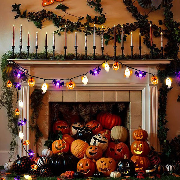 Pumpkin, Bat & Ghost Halloween String Lights – 30 LED 20Ft Battery ...